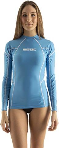 SEAC RAA Long Evo Donna Maglia Protettiva Rash Guard per Snorkeling e Nuoto Anti UV, Azzurro, M