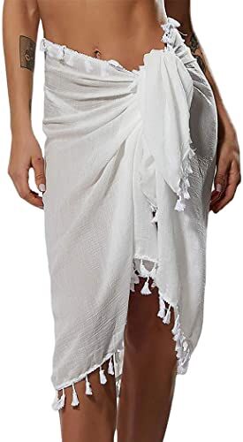 Evlry Edary Costume da bagno in chiffon con nappa, con drappeggio e drappeggio, per donne e ragazze (bianco)