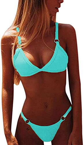 CheChury Costumi da Bagno Donna Mare Bikini Due Pezzi Push-up Reggiseno Imbottito Sportivi Bikini Brasiliano Triangolo Sexy Perizoma Soft Spiaggia,Blu,L
