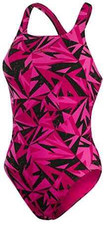 Speedo Hyperboom Allover Medalist Costume intero Donna, Nero/Electric Rosa/Ecstatic Rosa, 28