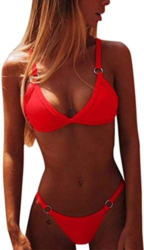 CheChury Costumi da Bagno Donna Mare Bikini Due Pezzi Push-up Reggiseno Imbottito Sportivi Bikini Brasiliano Triangolo Sexy Perizoma Soft Spiaggia,Arancione,M