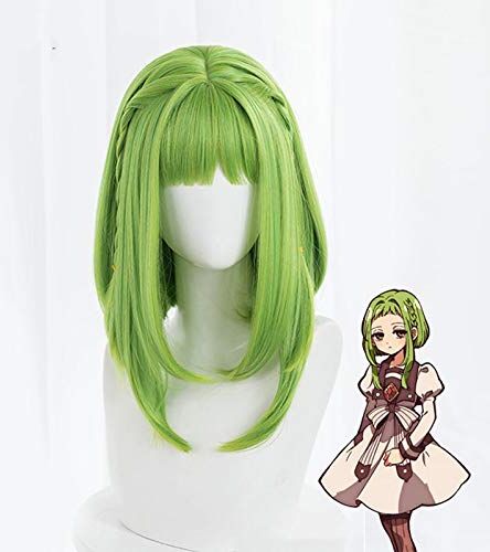 WERNG Anime Nanamine Sakura Green Wig Costume Cosplay Jibaku Shounen Toilet-bound Hanako-kun Resistente al calore Capelli sintetici Parrucche da donna