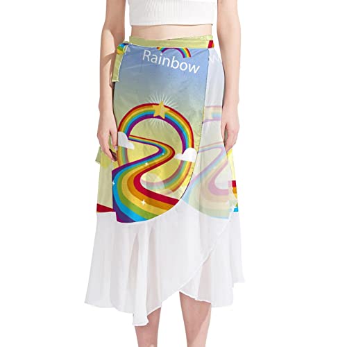 Generic Costume da bagno da donna coprire corto chiffon colorato arcobaleno modello estate spiaggia sarong bikini avvolgente gonna costume da bagno, Multicolore, Medium-Large