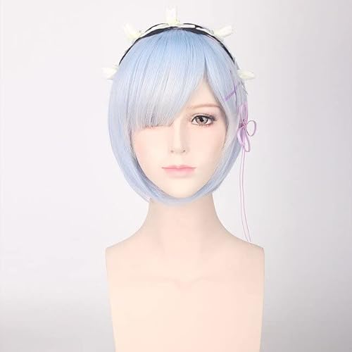 VLEAP Anime Re Zero Kara Hajimeru Isekai Seikatsu REM RAM Costume da bagno Costume da bagno Bikini Lolita Cosplay Costume / Rosa Blu Breve Parrucca alla moda S Rem e copricapo