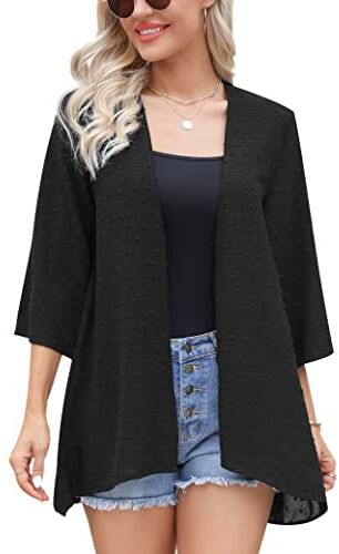 Irevial Cardigan Donna Chiffon Estivo Coprispalle Donna Elegante Copricostume Mare a Maniche 3/4 Costume da Bagno Kimono Elegante a Pois da Spiaggia Autunno Tinta Unita Cover-up