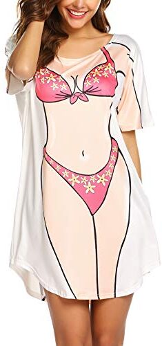 Ekouaer Copricostume Donna Mare Sexy Bikini Cover Up per Spiaggia Party Vacanze Beachwear T-Shirt Fun, Rosa-2, M