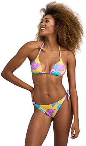 Arena Allover Bikini Donna a Triangolo, Costume da Bagno con Tessuto Elasticizzato Riciclato ad Asciugatura Rapida, Costume da Donna con Coppe Removibili, Top e Slip con Laccetti