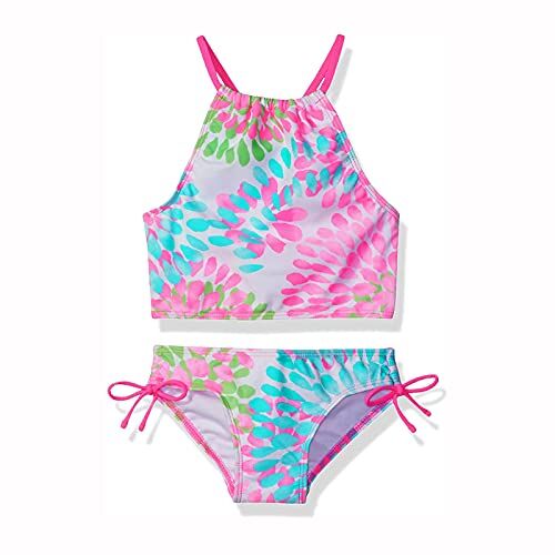 Topgrowth Accessorio Topgrowth Set Costumi Bagno Ragazza Bikini Bambina Costume da Bagno Stampa Florale Halter Crop Top Costumi Mare Swimwear Ragazze 8-14 Anni (Rosa, 130)