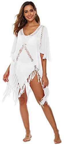 GAOHONGMEI Costume da bagno da donna Hollow Bikini Crochet Sexy Maglia Coprire Vestito Da Spiaggia Indossare Protezione Solare Top Bianco-Taglia Unica