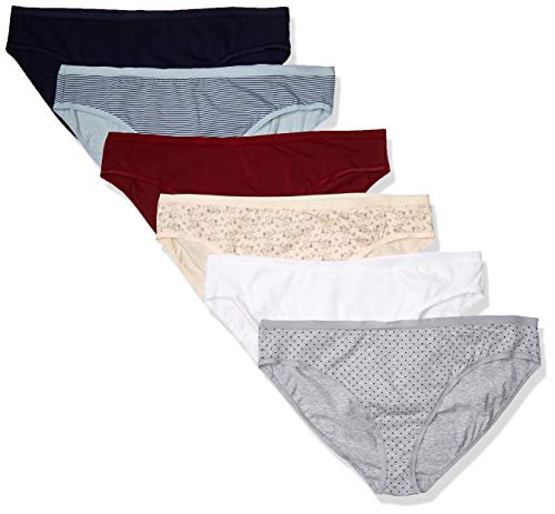 Amazon Essentials Slip Bikini in Cotone (Disponibile in Taglie Forti) Donna, Pacco da 6, Multicolore/Floreale/Pois/Righe, XL Plus