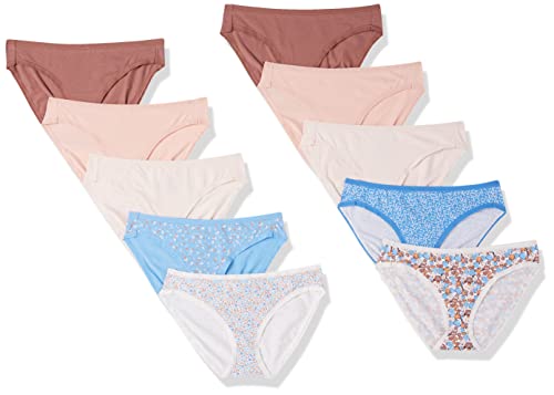 Amazon Essentials Slip Bikini in Cotone (Disponibile in Taglie Forti) Donna, Pacco da 10, Multicolore/Floreale/Motivo Floreale Piccolo/Pois, 44