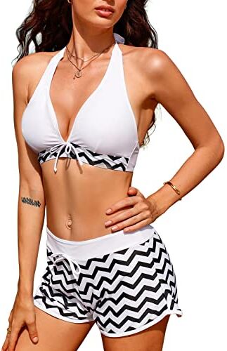 Tuopuda Costumi da Bagno Donna Costume Mare Donna Due Pezzi Halter Bikini Set Regolabile Reggiseno Spiaggia Push Up Imbottito con Pantaloncini da Bagno Brasiliana Beachwear, A-Bianca, XXL