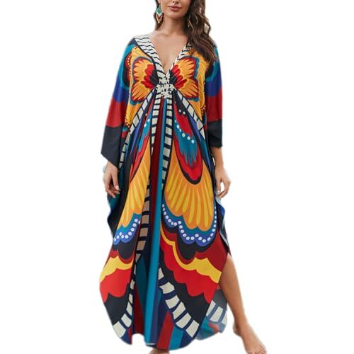 Baynetin Donna Kaftan Abito Copricostumi Spiaggia Floreale Bohémien Vestito Mare Taglia Grande Maxi Kimono Beach Bikini Cover ups Casual Caftano Loungewear Costume da Bagno Coprire (Farfalla)