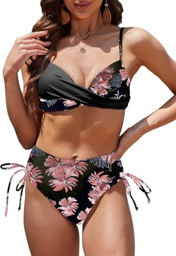 Yutdeng Costume da Bagno Donna Due Pezzi Push Up Bikini Imbottito Reggiseno Sexy Swimwear Abiti da Spiaggia Estiva Beachwear,Rosa,L