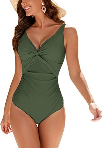 WIN.MAX Costumi da Bagno Interi per Donna Scollo a V Costume Intero Donna con Controllo della Pancia Monokini con arricciature, per Coppe da D a G