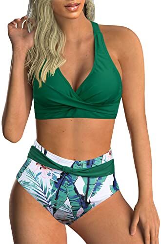 Adigaber Donna Costume da Bagno Push Up Imbottito Reggiseno Bikini Donna Due Pezzi Stampa Floreale Bikini Regolabile Costume da Bagno