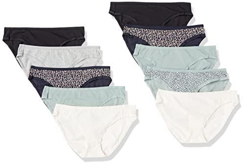 Amazon Essentials Slip Bikini in Cotone (Disponibile in Taglie Forti) Donna, Pacco da 10, Verde/Rosa/Grigio, 44