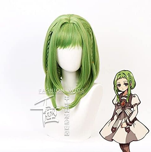 XINYIYI Anime Nanamine Sakura Green Wig Costume Cosplay Jibaku Shounen Toilet-Bound Hanako-Kun Resistente Al Calore Capelli Sintetici Parrucche Da Donna