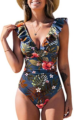 CUPSHE , Costume da bagno intero contenitivo da donna, con volant e chiusura con lacci, XS