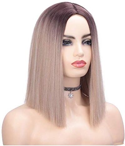 FFWIGS 6cm (14 ''), parrucca bionda e Brown lungo rettilineo Ombre parrucche per le donne, scuro radice tronco Corso completo del partito/costume parrucca delle signore,01