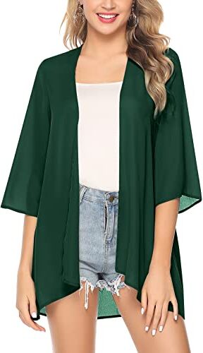 Irevial Cardigan Donna da Spiaggia Elegante Copricostume da Mare in Chiffon Camicetta Estiva Scialle Allentato Casual Top Costumi da Bagno da Spiaggia Sexy Mantelle Cover up Verde Scuro L