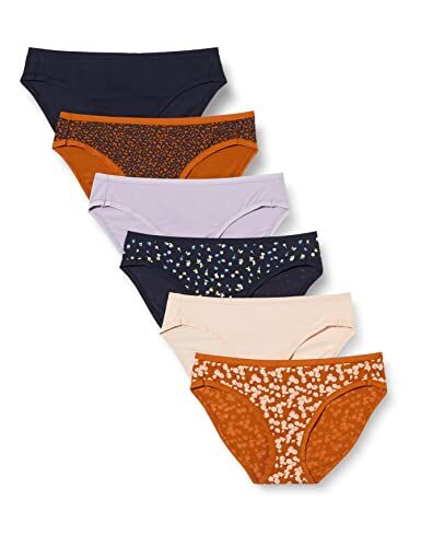 Amazon Essentials Slip Bikini in Cotone (Disponibile in Taglie Forti) Donna, Pacco da 6, Multicolore/Floreale/Stampa Petali, 44