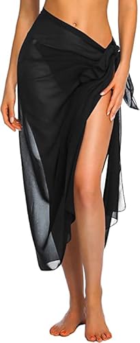 Evlry Edary Beach Wrap Sarong Gonna lunga a portafoglio in chiffon Copricostume bikini con spalline laterali Sarong Holiday Beach Wear Cover per donne e ragazze (nero)