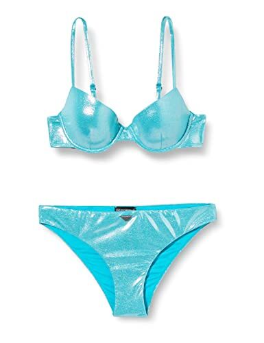 Emporio Armani Bikini da Donna in Lycra con Stampa a Pois Set, Turchese, XL
