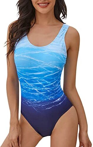 heekpek Costumi da Bagno Donna, Sexy Tinta Unita Monokini Costume Trikini Donna, Gradient Sportivo Bikini Brasiliana Push up, Un Pezzo Costumi Interi Donna con Tracolla Incrociata, Blu, M