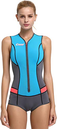 Cressi Idra Neoprene Swimsuit 2 mm, Costume Monopezzo in Neoprene 2 mm High Stretch Donna, Azzurro/Grigio/Rosa, L