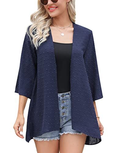 Irevial Cardigan Donna Chiffon Estate Spiaggia Chiffon Top a Maniche Kimono 3/4 Donna Elegante Costume da Bagno con Pois Coprispalle Elegante Applica a Spiaggia Party Vacanze