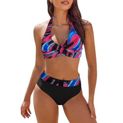 Surttan Bikini Donna Sexy Push Up Taglia Forte Swimwear Costume Piscina Curvy Due Pezzi Brasiliana Beachwear Imbottito Spiaggia Costumi da Bagno Vita Alta Bikini Triangolo Costume da Bagno Mare Set