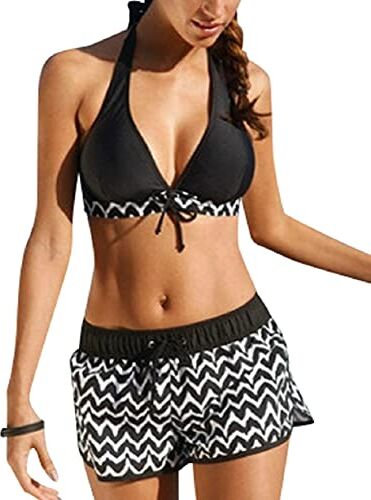 Tuopuda Costumi da Bagno Donna Costume Mare Donna Due Pezzi Halter Bikini Set Regolabile Reggiseno Spiaggia Push Up Imbottito con Pantaloncini da Bagno Brasiliana Beachwear, A-Nero, S