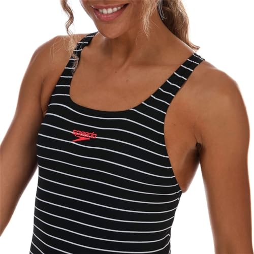 Speedo Essential Endurance Costume Intero Da Bagno, Donna, Asciugatura Rapida, Multicolore (Stripe Black/White), 28 (IT 38)