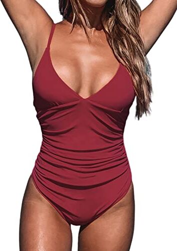 CUPSHE Costume da Bagno Intero da Donna con Scollo a V con Volant e Lacci, S