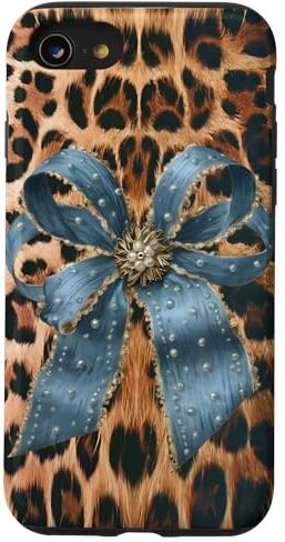 funny blue bow CHEETAH womens Custodia per iPhone SE (2020) / 7 / 8 divertente fiocco blu CHEETAH donna