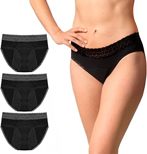 ZENAPHYR Set 3 Mutande Ciclo Mestruale Donna con Cotone Bio Ecologico Mutande Assorbenti Donna Ciclo 4 Strati Assorbenti Anti-Perdite Mutande mestruali Donna Lavabile (L)