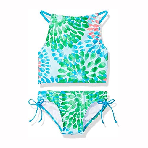 Topgrowth Accessorio Topgrowth Set Costumi Bagno Ragazza Bikini Bambina Costume da Bagno Stampa Florale Halter Crop Top Costumi Mare Swimwear Ragazze 8-14 Anni (Verde, 130)