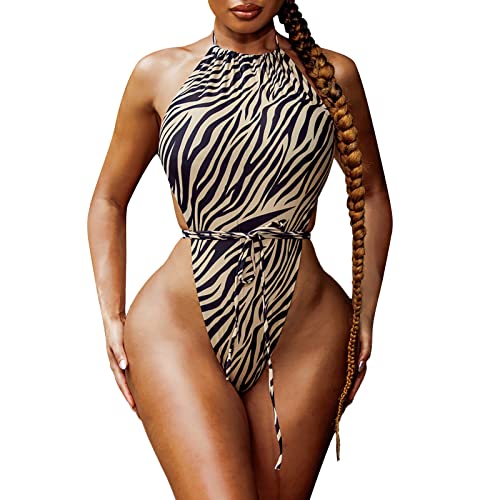 Generic Costume da bagno da donna sexy con taglio alto, monokini da donna con lacci e lacci (03B-kaki, XL)