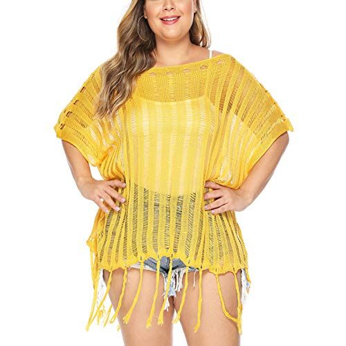 GAOHONGMEI Costume da bagno da donna con motivo a scava, per costume da bagno, sexy, lavorato a maglia, da spiaggia, da donna, con schienale scoperto, colore: giallo-XL