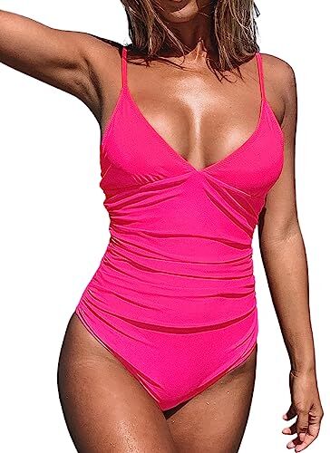 CUPSHE Costume da bagno da donna a triangolo con scollo a V, a strisce, tinta unita, drappeggio sull’addome, XS