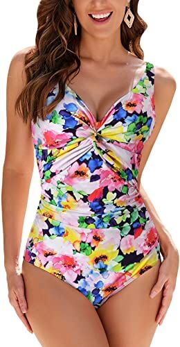 WIN.MAX Costumi da Bagno Interi per Donna Scollo a V Costume Intero Donna con Controllo della Pancia Monokini con arricciature, per Coppe da D a G