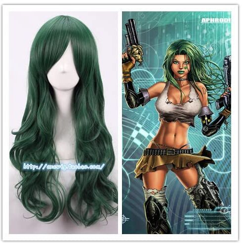 GJBXP Parrucca donna Afrodite IX coplay parrucca capelli ondulati lunghi verde costumi taglia unica verde