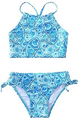 Topgrowth Accessorio Topgrowth Set Costumi Bagno Ragazza Bikini Bambina Costume da Bagno Stampa Florale Halter Crop Top Costumi Mare Swimwear Ragazze 8-14 Anni (140, B)