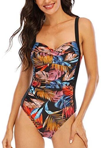 WIN.MAX Costume Intero Donna, Costume Intero con Controllo della Pancia, Costume da Bagno Taglie Forti per Donna Monokini Push-up Vintage, per Coppe da C a DD