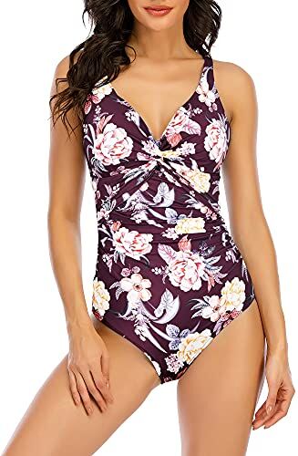 WIN.MAX Costumi da Bagno Interi per Donna Scollo a V Costume Intero Donna con Controllo della Pancia Monokini con arricciature, per Coppe da D a G