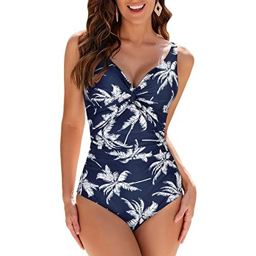 WIN.MAX Costumi da Bagno Interi per Donna Scollo a V Costume Intero Donna con Controllo della Pancia Monokini con arricciature, per Coppe da D a G (Albero di Cocco,EU40)