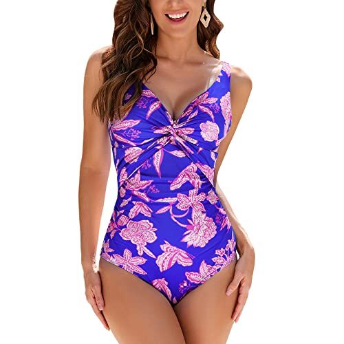 WIN.MAX Costumi da Bagno Interi per Donna Scollo a V Costume Intero Donna con Controllo della Pancia Monokini con arricciature, per Coppe da D a G