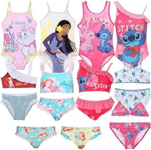 Cartoons Disney Bambina Costume da Bagno Intero 1 Pezzo o Bikini 2 Pezzi Monokini Mare Piscina Licenza Ufficiale [1911 Lilo Stitch Bikini Rosa 6 Anni]