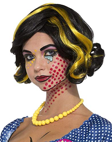 Forum Novelties Women's Pop Art Betty Bam Curly Black Yellow Wig Cartoon Style Costume Accessory